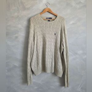 Polo Ralph Lauren Men's Lt Hthr 100% Silk Pullover Cable Knit Sweater Size XXL